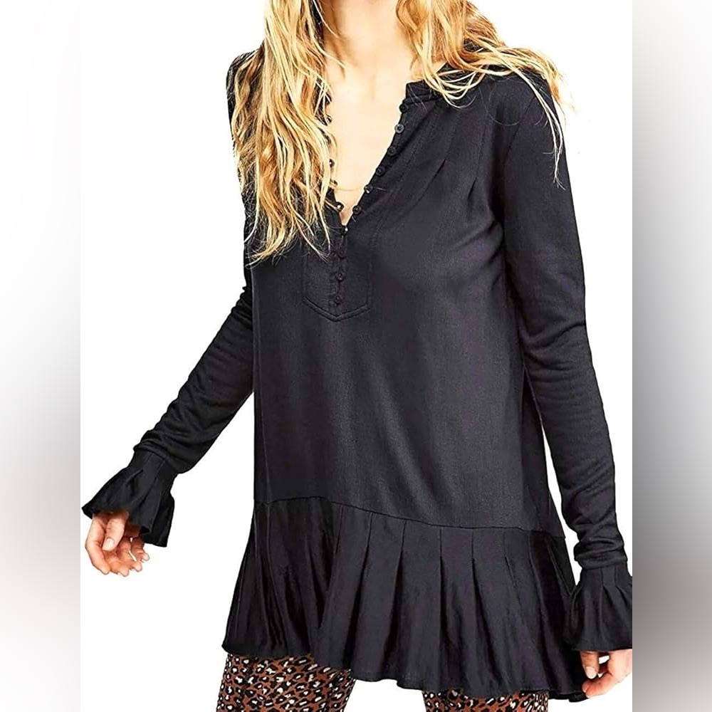 Free People Black Tunic Dress Shirt NWT OFFERS WELCOME SIZE XS